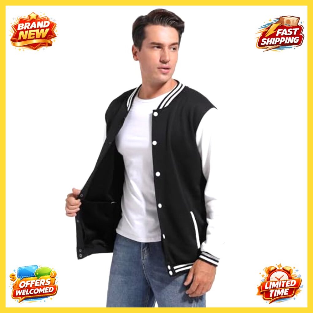 Varsity Baseball Jacket Slim Fit Casual Vintage Letterman Bomber Streetwear - Picture 3 of 6